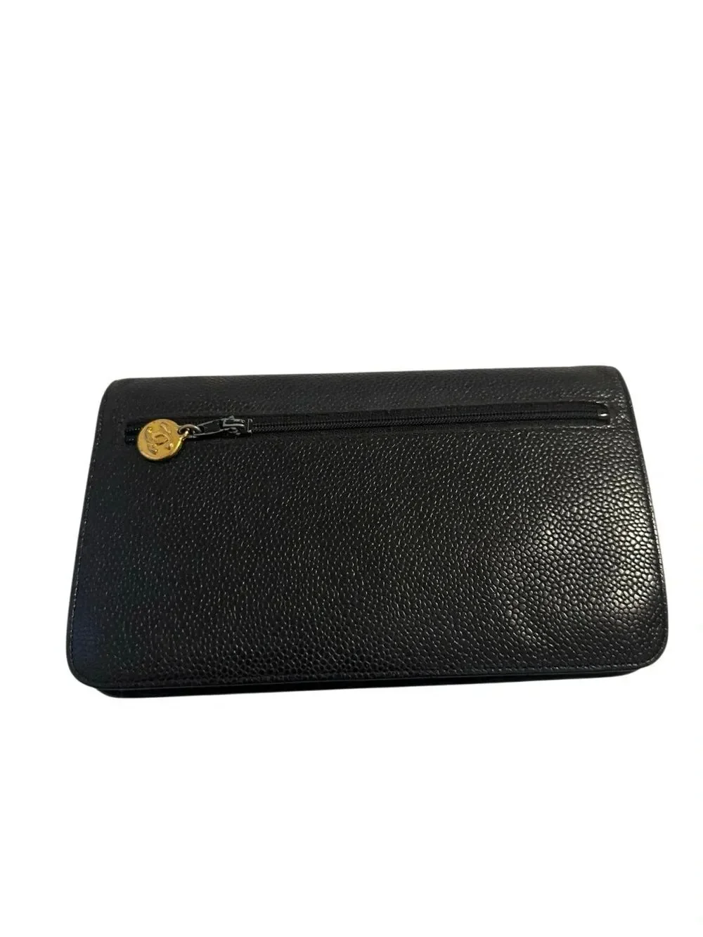 CHANEL Black Textured Caviar Leather Flap Clutch